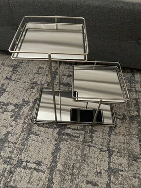 Three-Tier Mirrored Metal Bathroom Organizer - Silver